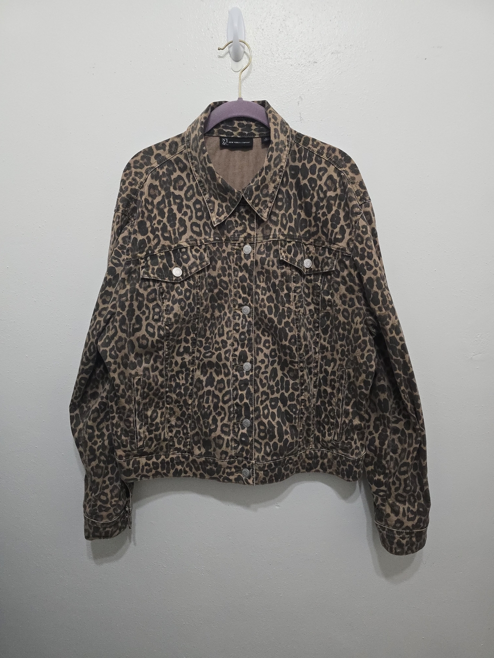 New York & Company Leopard-Print Denim Jacket - Tan & Black